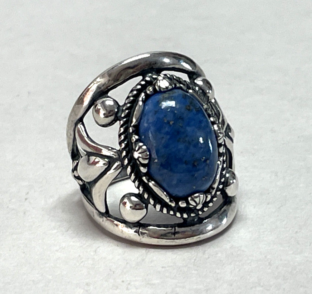Carolyn Pollack Sterling Silver Lapis Lazuli Floral Ring Size 5.75 10g